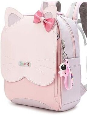 Lisinuo Kids NWT Pink/Purple Cat Shaped Backpack with Keychain 10"X15"X4"